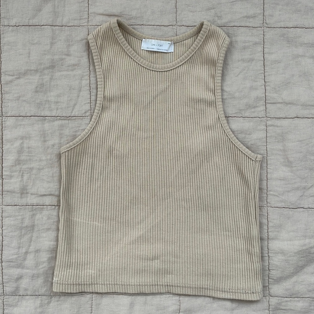 Oak & Fort Cropped Tank, Beige, Size M